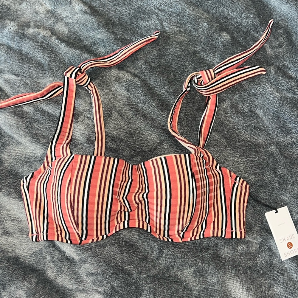 Shade & Shore Swim Bikini Top 34B Striped Bandeau